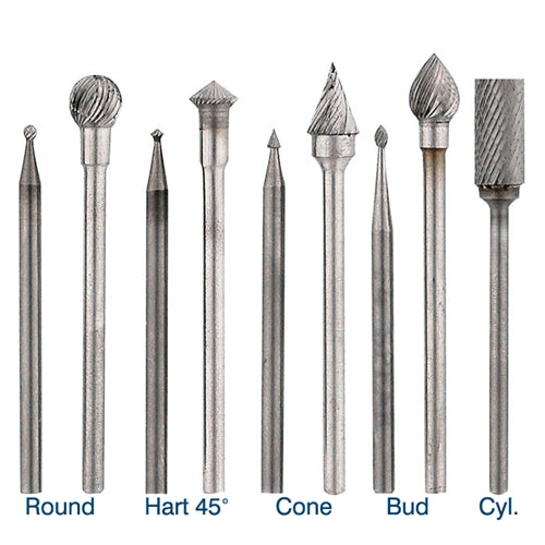 [125-0250] Jewelers Carbide Burs, 3/32" Shank - Bearing 25 (5.90mm)