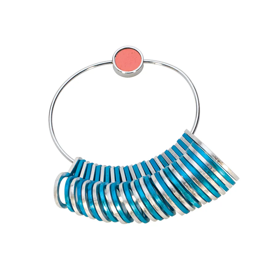 ALUMINUM RING SIZER -  1-15 X 1/2 SIZES (SILVER/BLUE)