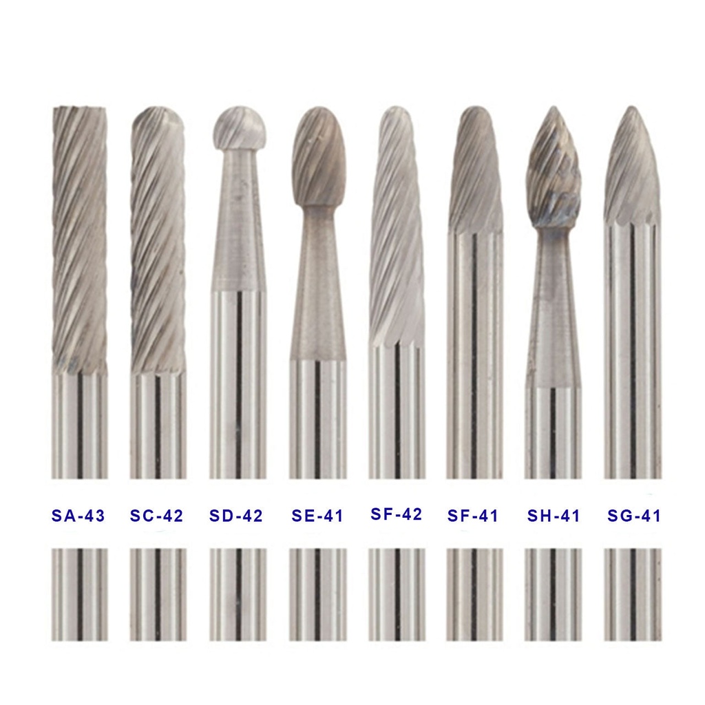 [129-1010] 1-1/2" Solid Carbide Burs - 1/8" Shank, 1/16" x 1/4" Plain Cut