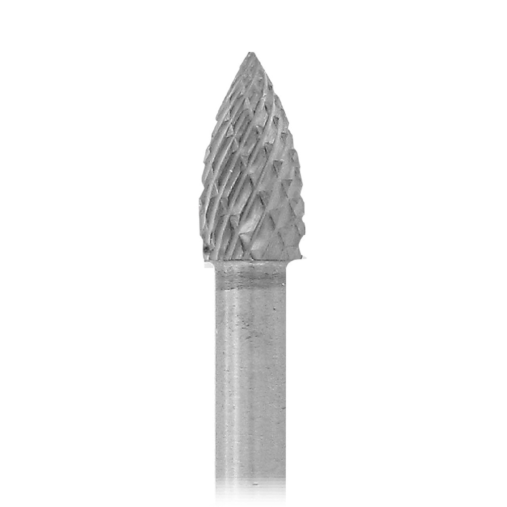 [129-1715] 1-1/2" Solid Carbide Burs - 1/8" Shank, 3/16" x 3/8" Double Cut, Flame