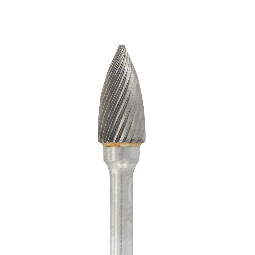 [129-1810] Carbide Head Burs - 1/8" Shank, 1/4" x 3/16" Plain Cut, Bullet