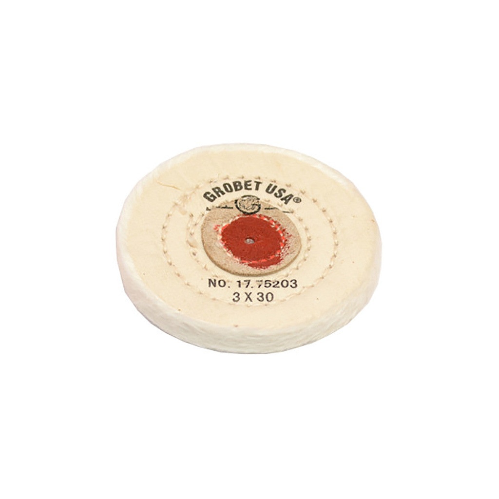 [140-2900] Grobet USA® White Muslin Buff - 3"x30 Ply, Stitched