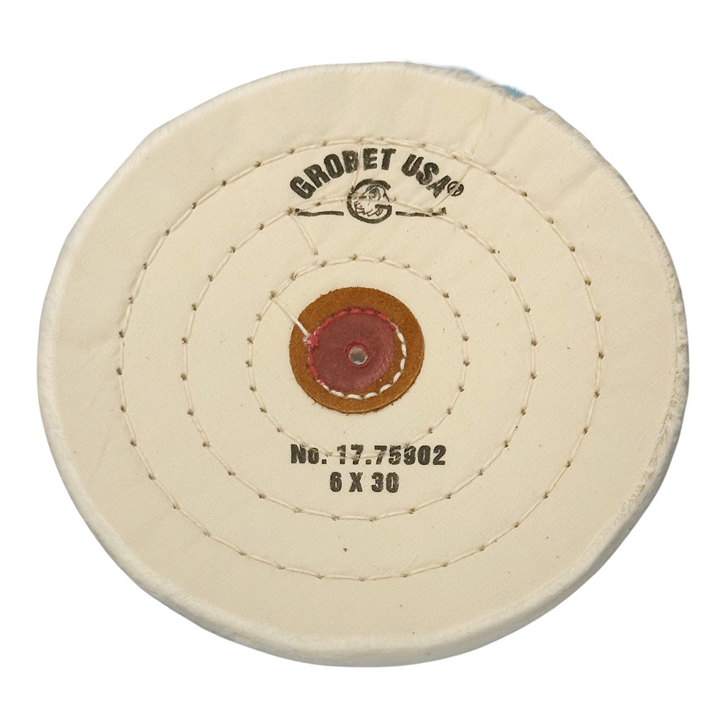 Grobet USA® White Muslin Buff - 6"x30 Ply, Stitched