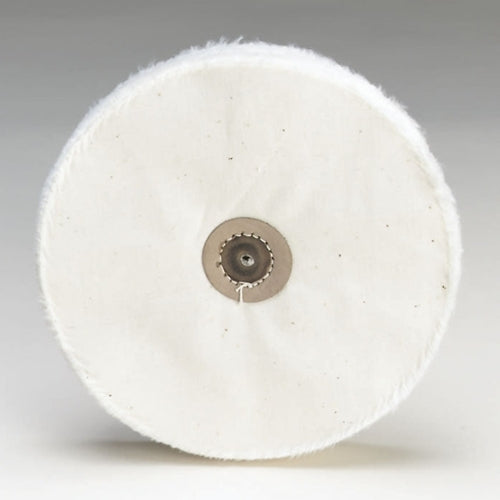[140-4300] Loose White Muslin Buff - Leather Center, 3" x 40 Ply