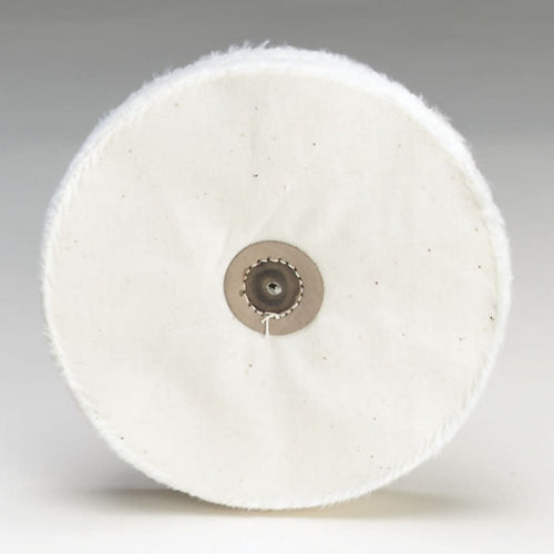 [140-4800] Loose White Muslin Buff - Leather Center, 8" x 55 Ply