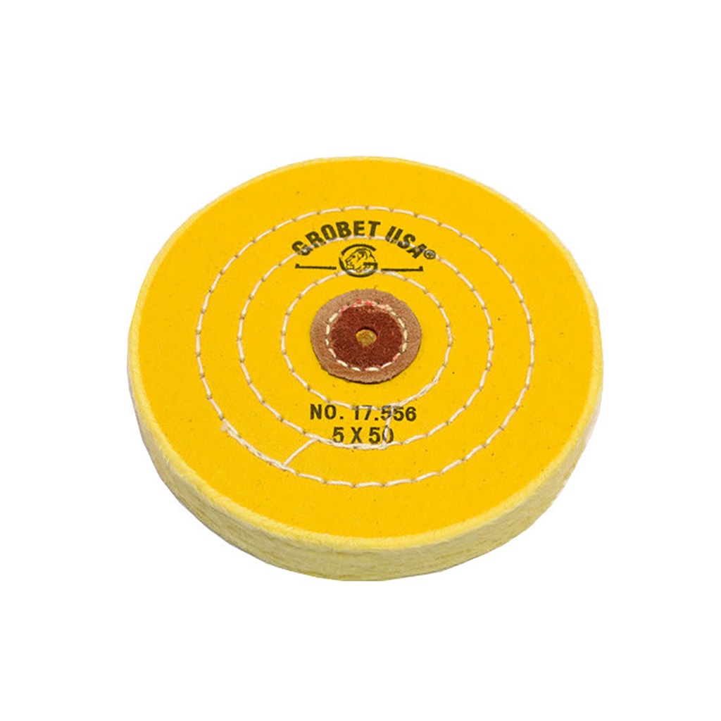Grobet USA® Yellow Muslin Buff - 5"x50 Ply Stitched