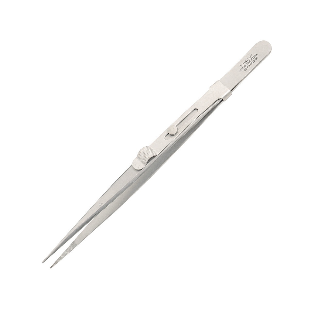 [195-0360] Dumont® Diamond Serrated Tip Tweezers - Stainless, Fine Point Locking