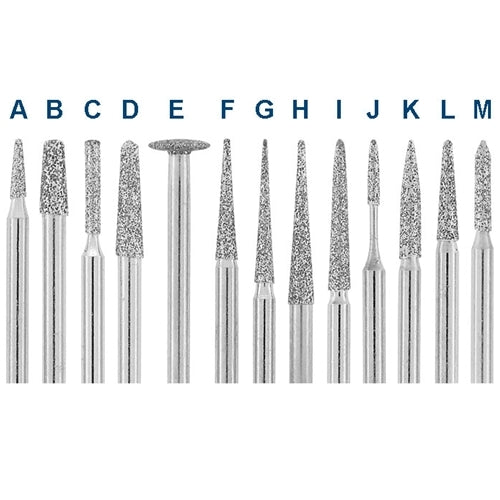 High-Speed Diamond Burs, 1/16" Shank - A, Coarse  (Pkg. of 6)