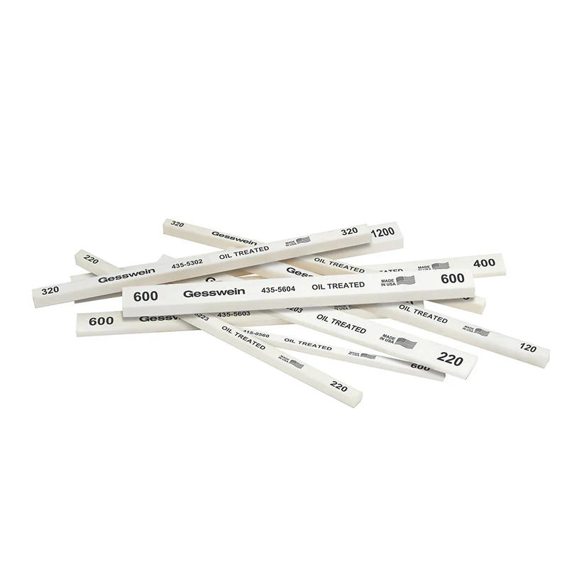 [435-5101] Gesswein® Oil-Treated Stones - 1/4" x 1/8" x 6", 120 Grit  (Pkg. of 12)