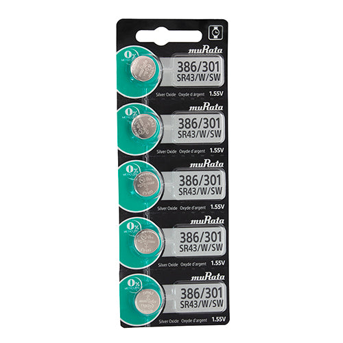 [808-3001] Sony® Murata Silver Oxide Watch Batteries - 301 / 386 (Pkg. of 5)