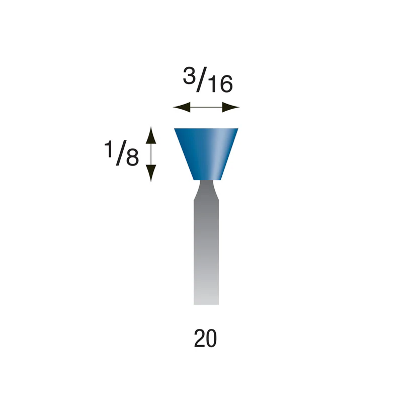 [316-0200] Blue Mounted Points, 3/32" Shank - #20 (Box of 12)