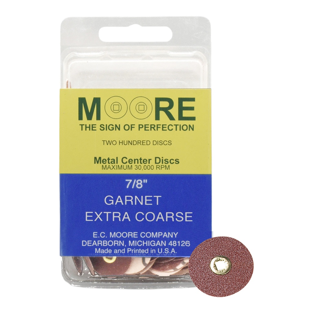 [845-3120] Garnet 7/8" Extra Coarse Moore Snap-On Discs (200)
